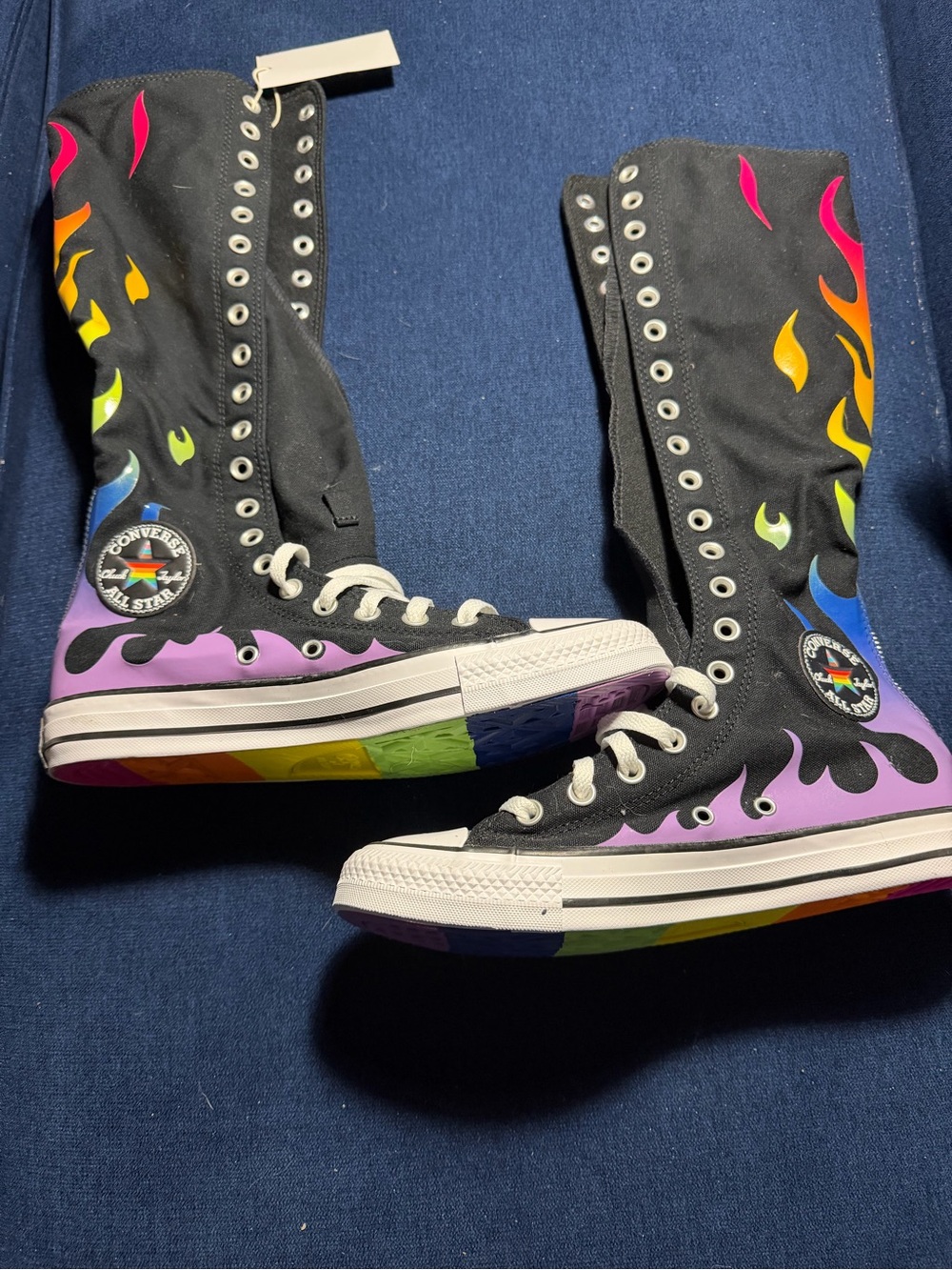 Converse All Star Black Knee High Rainbow Flame Women's Sneakers Pride 2025